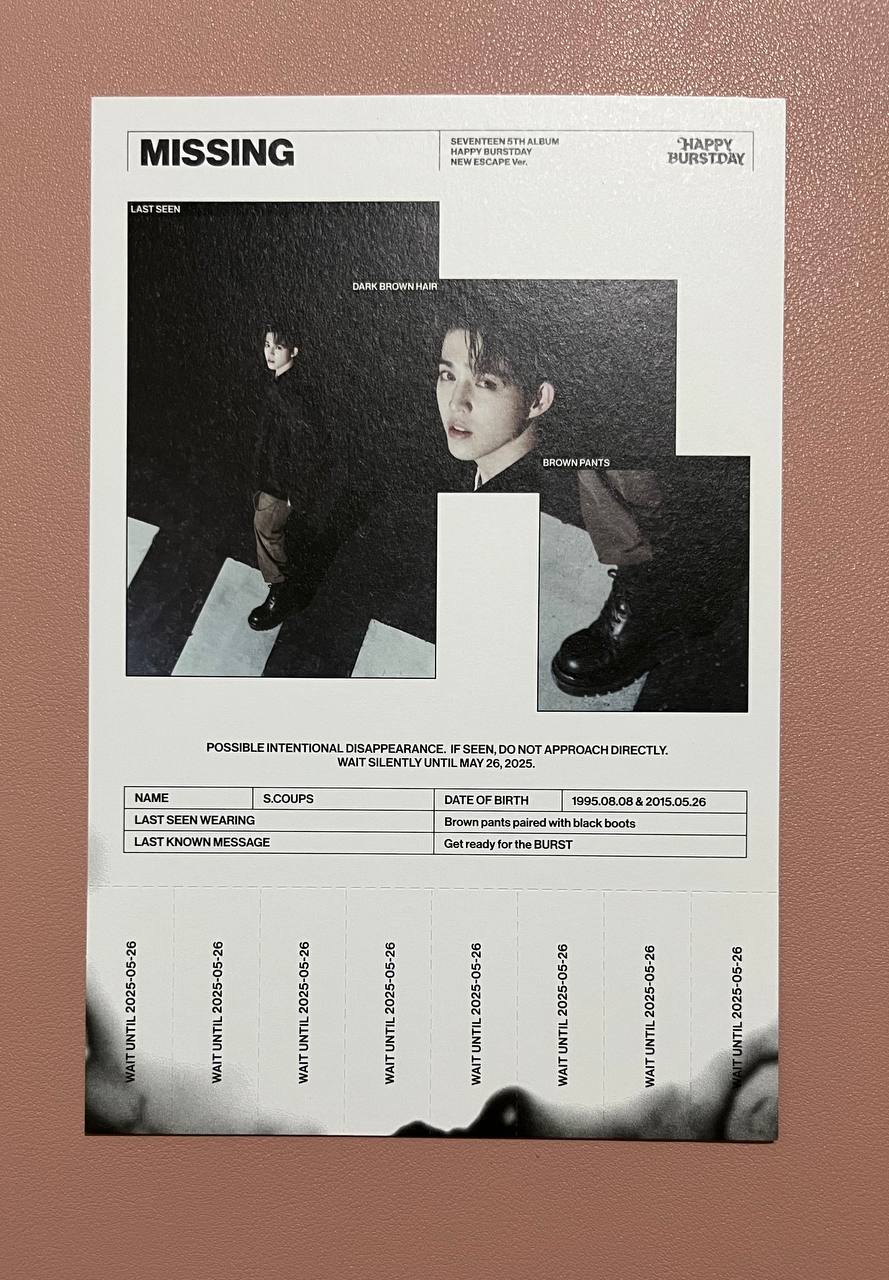 SEVENTEEN - Happy Burstday New Escape Ver (Official Postcard, Tear-Off Poster)