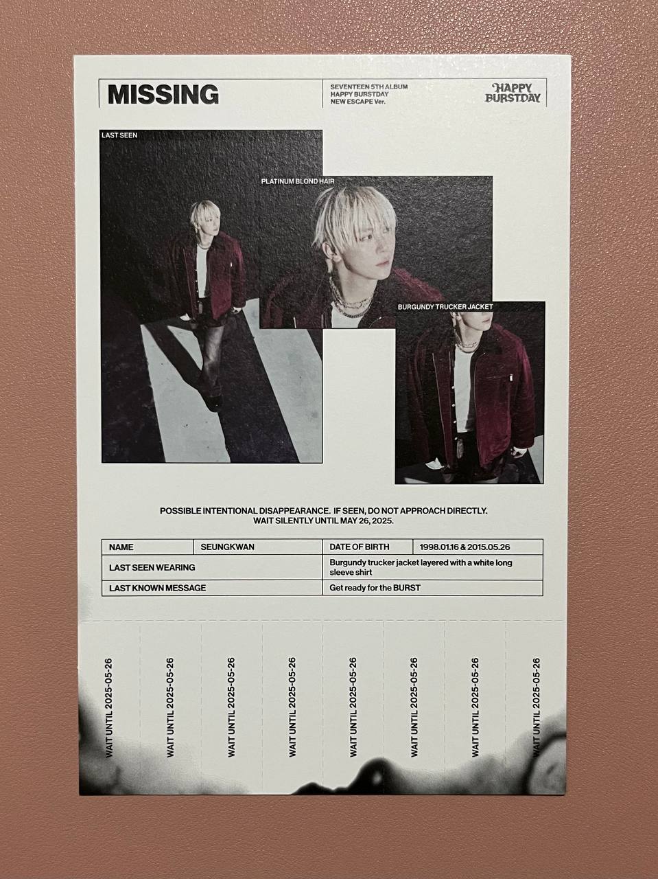 SEVENTEEN - Happy Burstday New Escape Ver (Official Postcard, Tear-Off Poster)